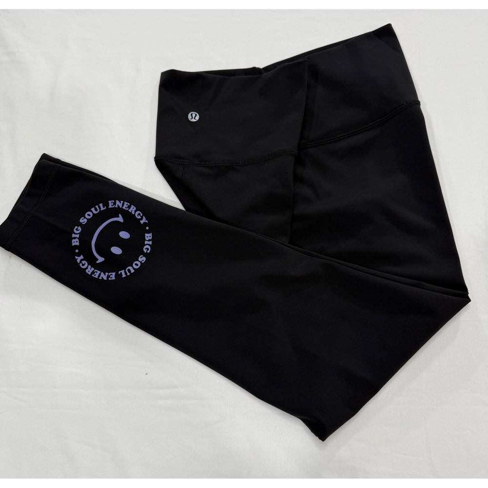 Lululemon x SoulCycle Align Pants Black Big Soul Energy Smiley Graphic Size 8